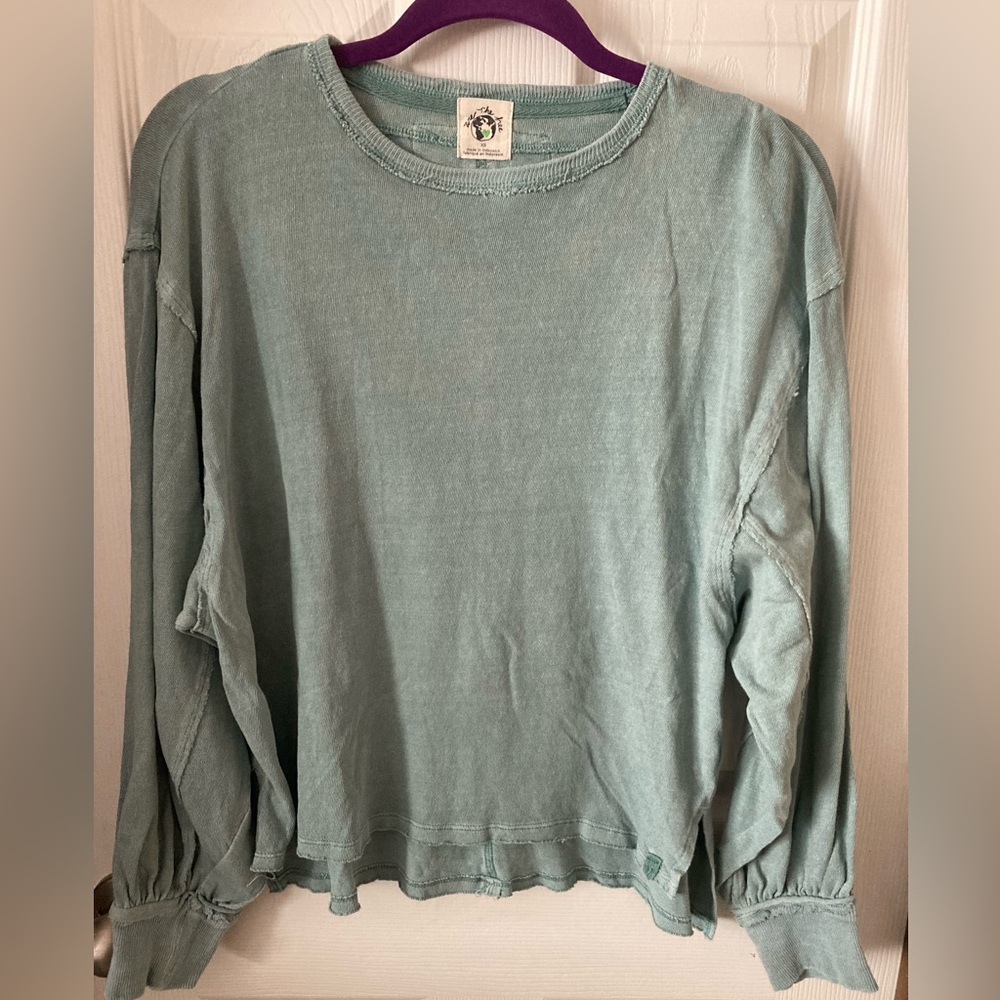 We The Free Teal Knit Top XS long sleeve cropped women’s shirt